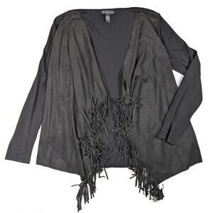 INC International Concepts Women’s Faux Suede & Knit Open Fringe Cardigan Large